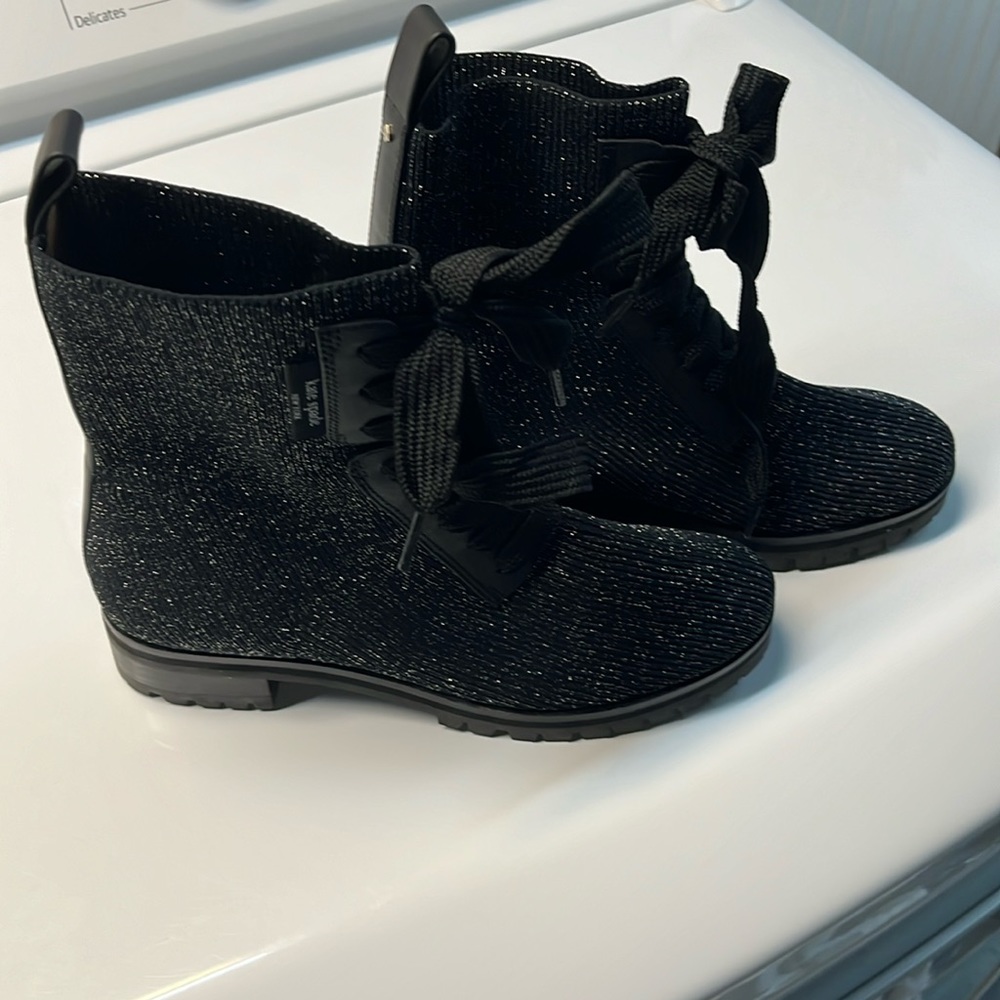 kate spade Black Sparkle Lace-Up Ankle Boots